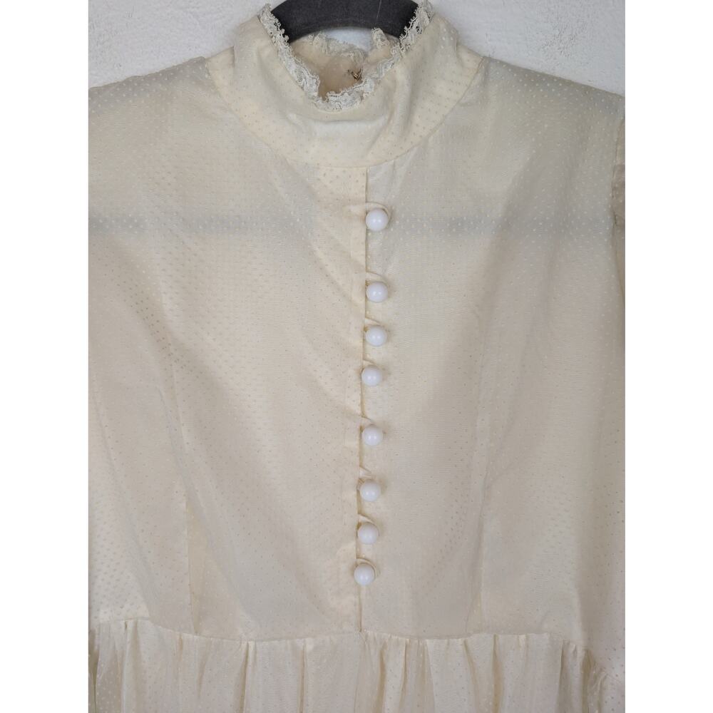 Vintage Maxi Dress Swiss Dot Sheer Boho Prairie Boho Coquette Fairy Cream Size S - Picture 10 of 12
